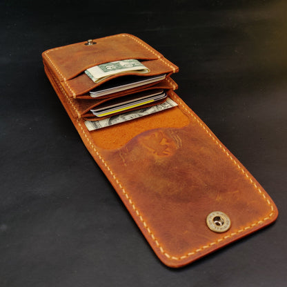 Leather vertical minimalist bifold EDC wallet