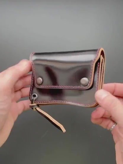 Rocado Shell Cordovan Short Trucker Wallet With A Ring For Chain Or Lanyard, Stylish Wallet For Rider, Biker or Trucker