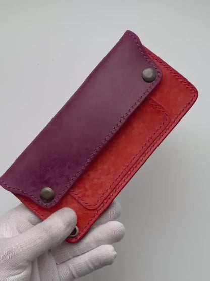 Long Trucker Wallet With A Ring For Chain Or Lanyard , Handmade Wallet For Rider, Biker or Trucker