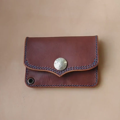 Short Trucker Wallet With A Ring For Chain Or Lanyard, Veg Tan Wallet, Stylish Wallet For Rider, Biker or Trucker