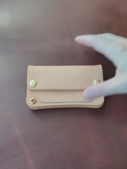 Vegetable Tanned Natural Leather Mini Trucker Wallet, Luxury Compact Wallet