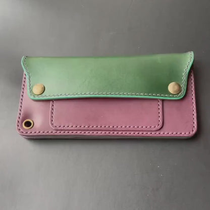 Long Trucker Wallet Vegetable Tanned "Buttero" Leather, With A Ring For Chain Or Lanyard , Handmade Wallet For Rider, Biker or Trucker