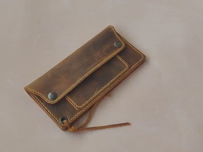 Long Trucker Wallet With A Ring For Chain Or Lanyard , Handmade Wallet For Rider, Biker or Trucker