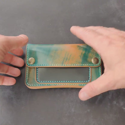 Rocado Shell Cordovan Mini Trucker Wallet, Luxury Compact Wallet