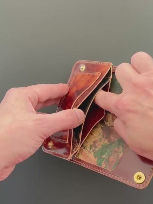 Rocado Shell Cordovan Mini Trucker Geldbörse, Luxus Kompakte Geldbörse