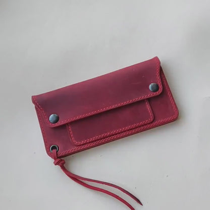 Long Trucker Wallet With A Ring For Chain Or Lanyard , Handmade Wallet For Rider, Biker or Trucker