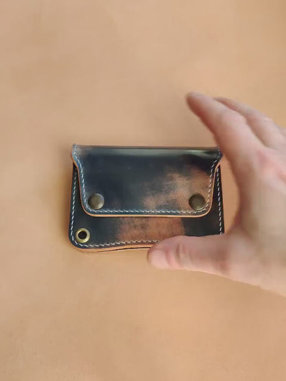 Rocado Shell Cordovan Short Trucker Wallet With A Ring For Chain Or Lanyard, Stylish Wallet For Rider, Biker or Trucker